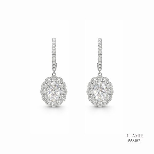 The Luanna Oval Halo Silver Moissanite Earrings 556182