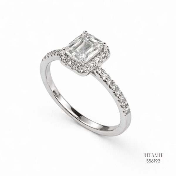 Emerald Halo Pav? Moissanite Ring 556193