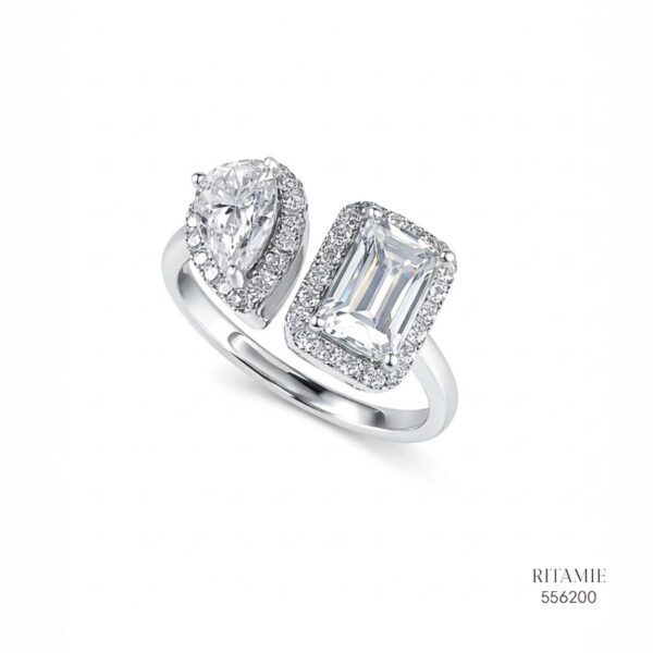 Toi et Moi Emerald Pear Halo Ring 556200