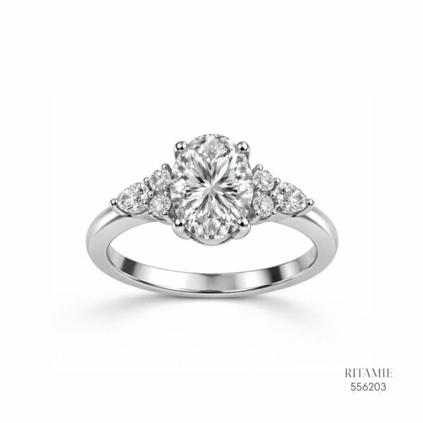 Oval Cluster Blossom Moissanite Silver Ring 556203