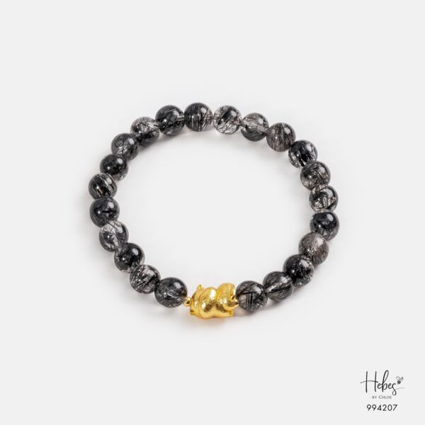 Glimmer Black Rutilated Quartz Gold Cat Bracelet 994207