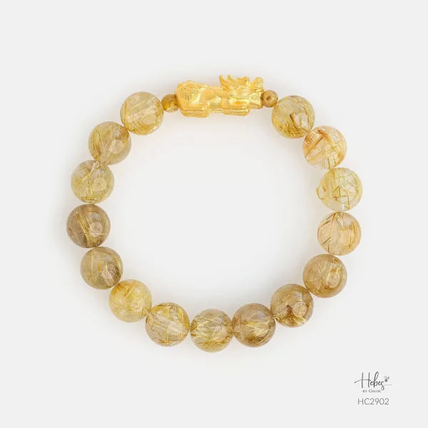 24K Gold Pixiu Yellow Rutilated Quartz Bracelet (!0mm) 992902
