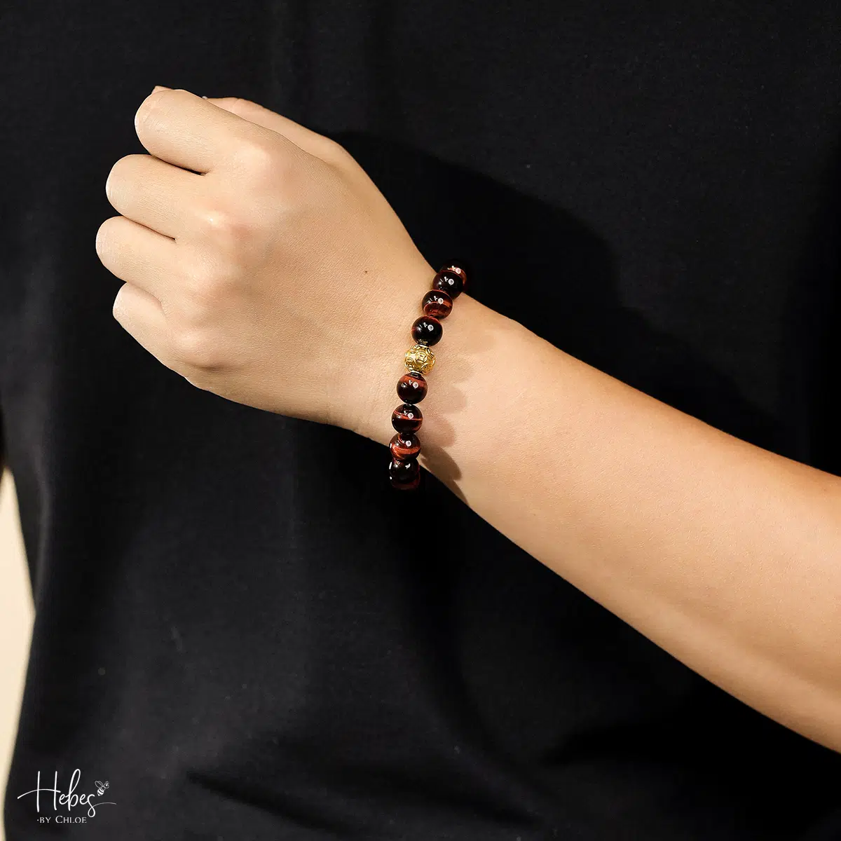 Gold Vermeil Money Ball Red Tiger Eye Bracelet (12mm) 993047