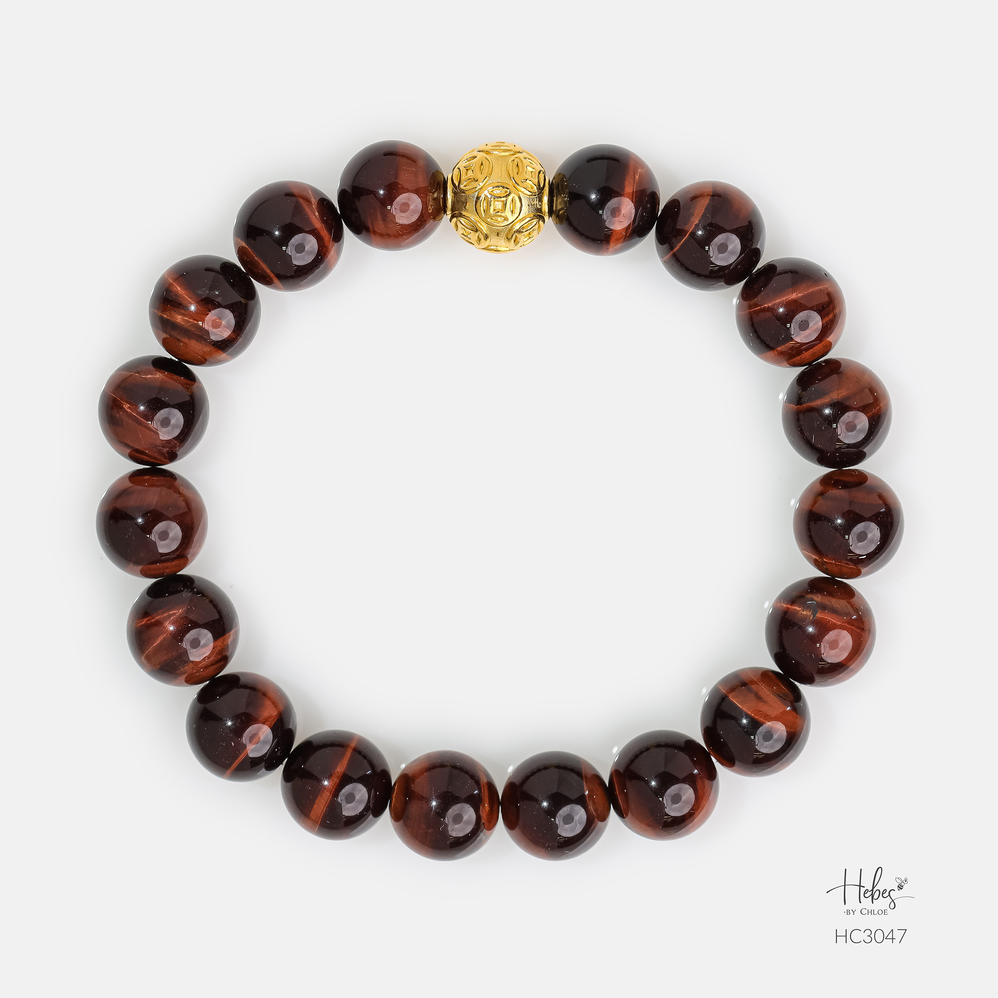 Gold Vermeil Money Ball Red Tiger Eye Bracelet (12mm) 993047