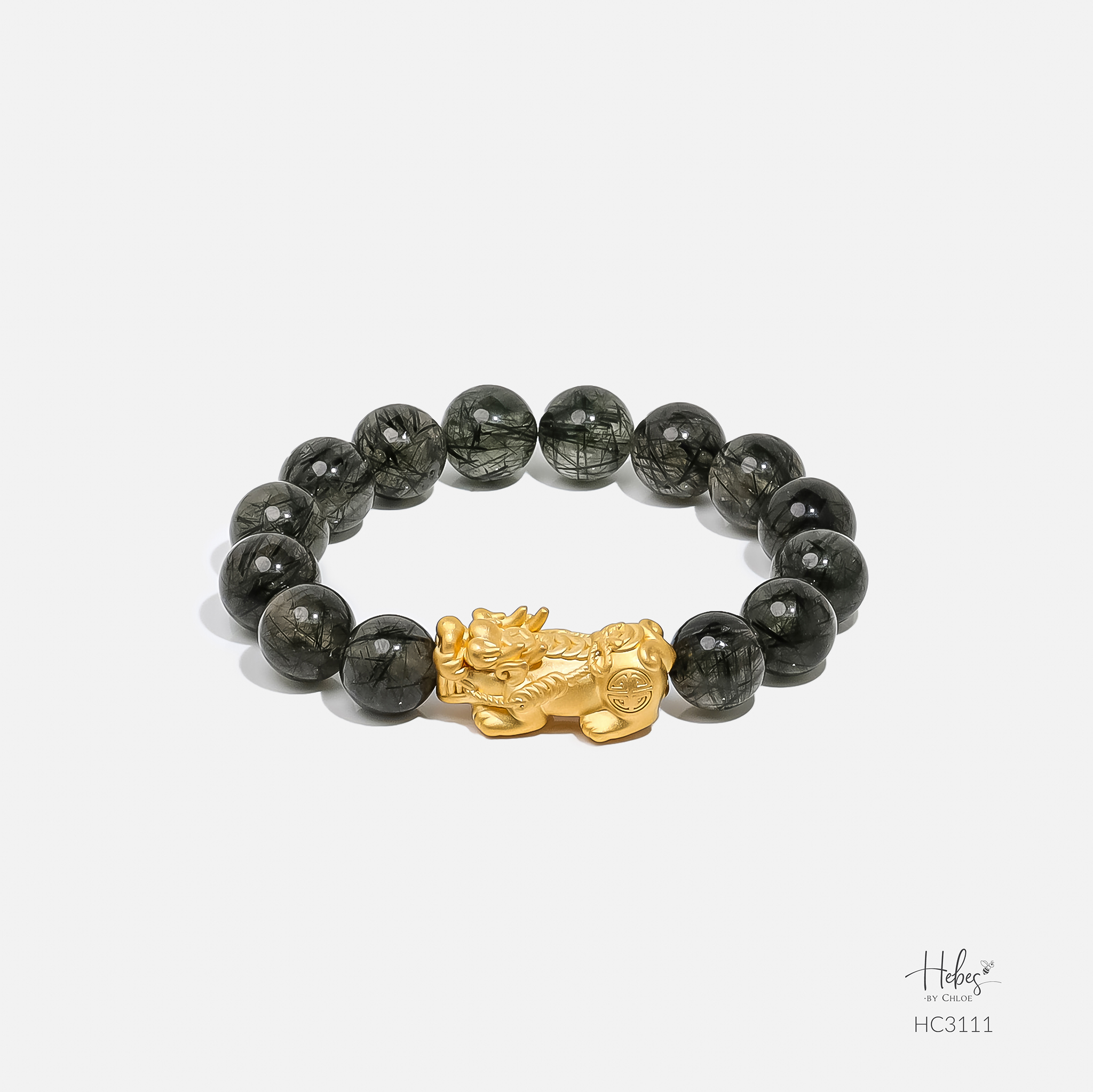 Gold Vermeil Pixiu Green Rutilated Quartz Bracelet (12mm) 993111