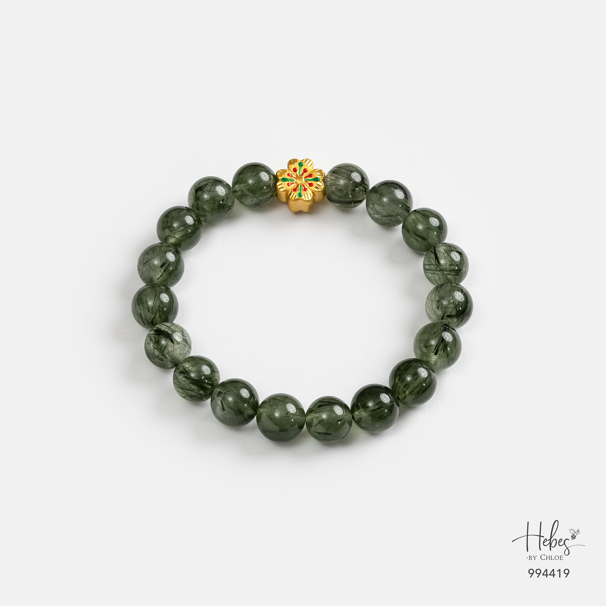 24K Gold 4-Clover Green Rutilated Quartz Bracelet (9mm) 994419